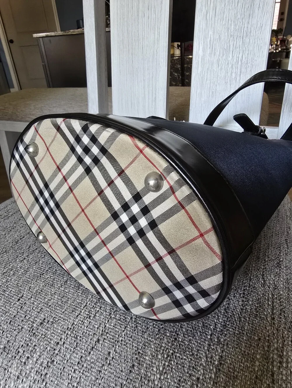 Authentic Burberry Navy Bucket Bag with Black Trim